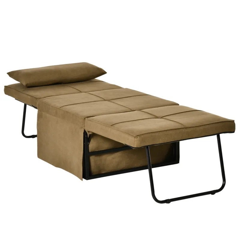 HOMCOM 4-in-1 Multi Function Folding Single Sofa Bed with Retractable Footrest, Convertible Sleeper with Adjustable Backrest For Living Room and Small Spaces, Brown