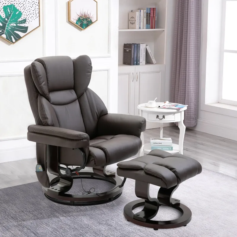 HOMCOM Massage Sofa Recliner Chair w/ Footrest, 10 Vibration Point, Faux PU Leather, Brown