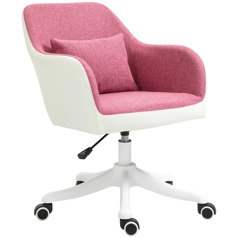 Vinsetto Office Chair, Lumbar Massage Desk Chair with Barrel Chair Armrests, USB Powered Massage, Mid-Back, 360 Swivel, Throw Pillow, Adjustable Height, Pink