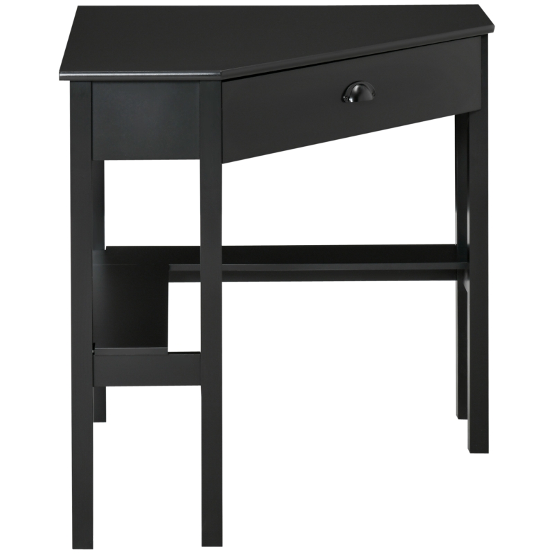 HOMCOM Corner Desk, Triangle Computer Desk with Drawer and Storage Shelves for Small Spaces, Home Office Workstation for Living Room, or Bedroom, Black