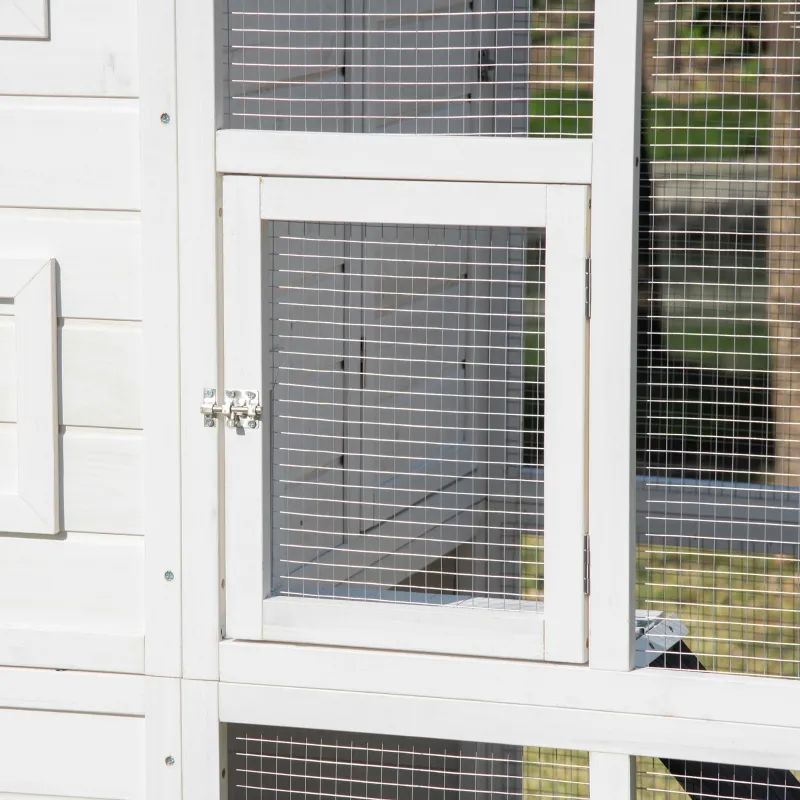 PawHut Wooden Cat Home Enclosure Pet House Shelter Cage Outdoor Play Area Run, White