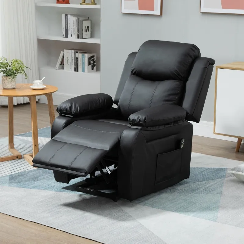 HOMCOM Living Room Power Lift Chair, PU Leather Electric Recliner Sofa Chair for Elderly with Remote Control, 3 Positions, Side Pockets, Extended Footrest, Black