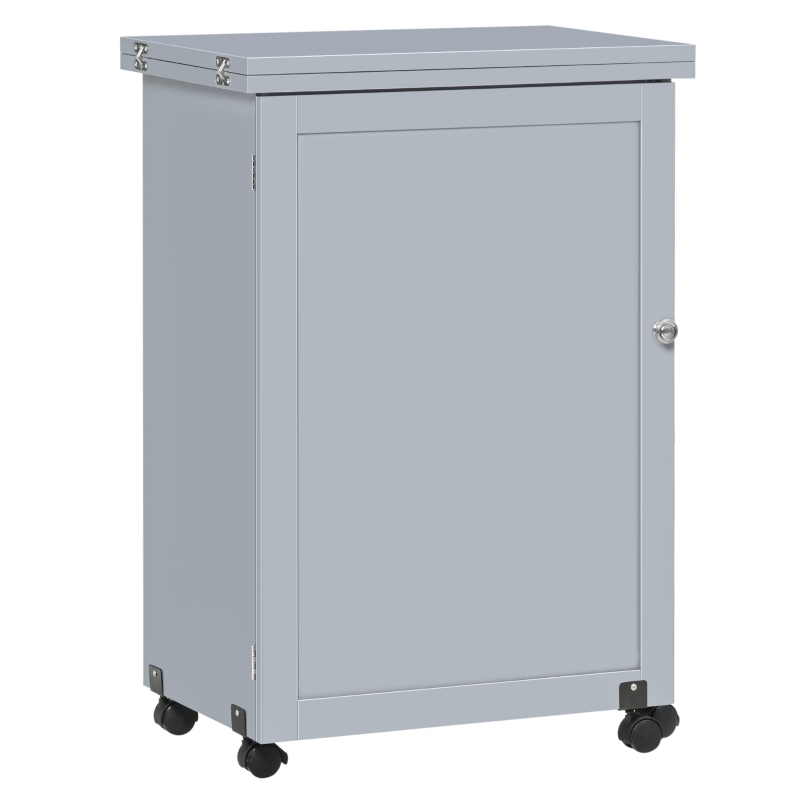 HOMCOM Folding Sewing Table, Rolling Utility Work Station Side Desk with 3-Tier Storage Bins, Shelf, and Lockable Casters, Grey