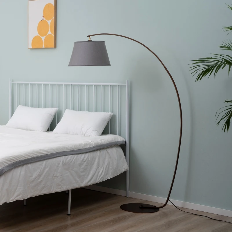 HOMCOM Arched Floor Lamp, Modern Standing Lamp with Foot Switch & Metal Base, Corner Reading Lamps Tall Pole Light for Office Bedroom Living Room, Grey