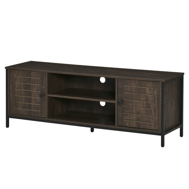 HOMCOM TV Stand for TVs up to 60", Industrial Entertainment Center Cabinet with Storage Shelves for Living Room or Bedroom, Dark Walnut