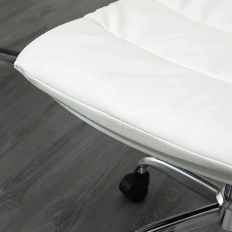 Vinsetto Armless Office Chair Ergonomic Computer Desk Chair Mid-Back Upholstered Task Chair with PU Leather, Adjustable Height and Swivel Seat, White