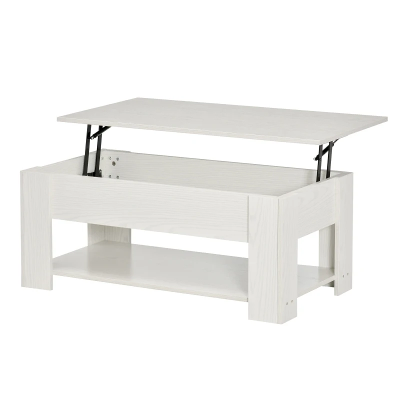 HOMCOM 39" Lift Top Coffee Table with Hidden Storage Compartment and Open Shelf, Pop Up Coffee Table for Living Room, White