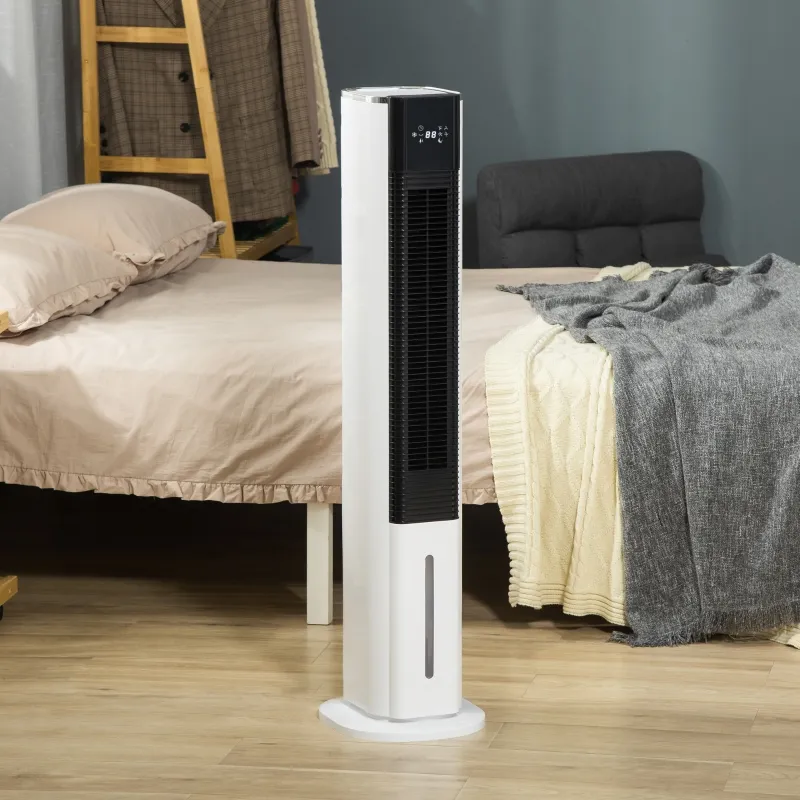 HOMCOM 42" Portable Evaporative Air Cooler, 3-In-1 Ice Cooling Fan Humidifier Air Conditioner with Remote, Timer, Oscillating, LED Display, and 1.6 Gal Water Tank, White