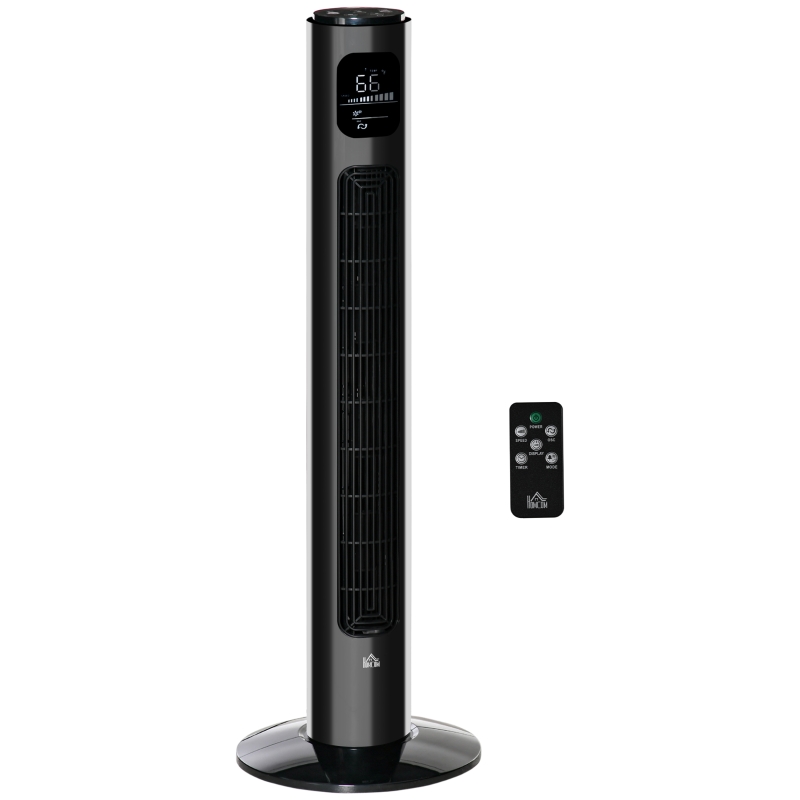 HOMCOM 38" Bedroom Tower Fan with Aroma Diffuser, 70掳 Oscillating, 3 Speeds, 12H Timer, Remote Control, Black