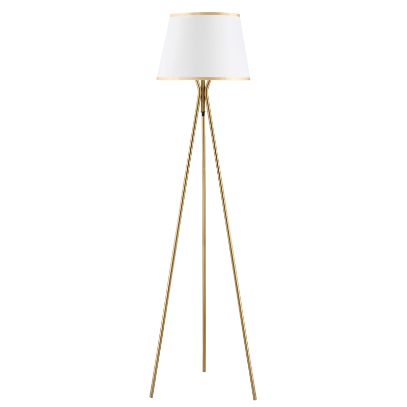HOMCOM Modern Tripod Floor Lamp, Freestanding Lamp w/ Fabric Lampshade and E26 Base for Living Room, No Bulb - Gold