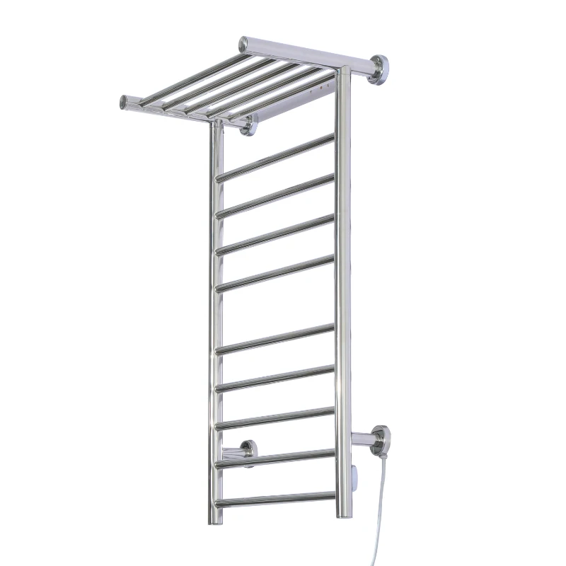 HomCom 9-Bar Stainless Steel Wall Mounted Electric Heated Towel Rack Warmer With Shelf