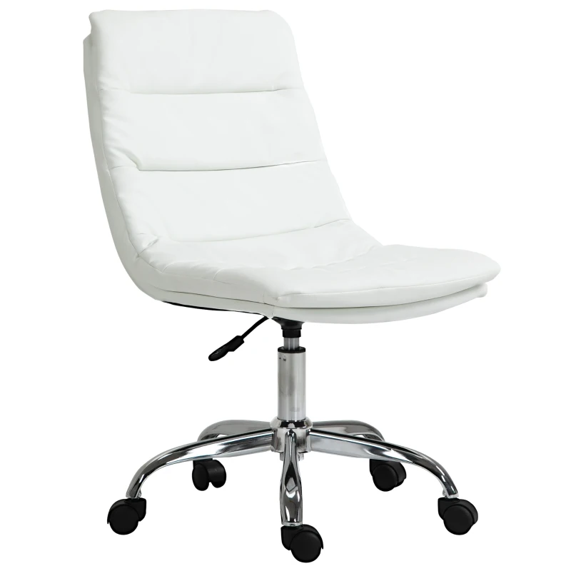 Vinsetto Armless Office Chair Ergonomic Computer Desk Chair Mid-Back Upholstered Task Chair with PU Leather, Adjustable Height and Swivel Seat, White