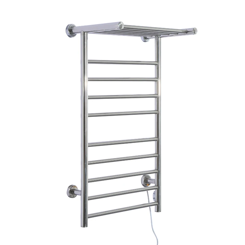 HomCom 9-Bar Stainless Steel Wall Mounted Electric Heated Towel Rack Warmer With Shelf