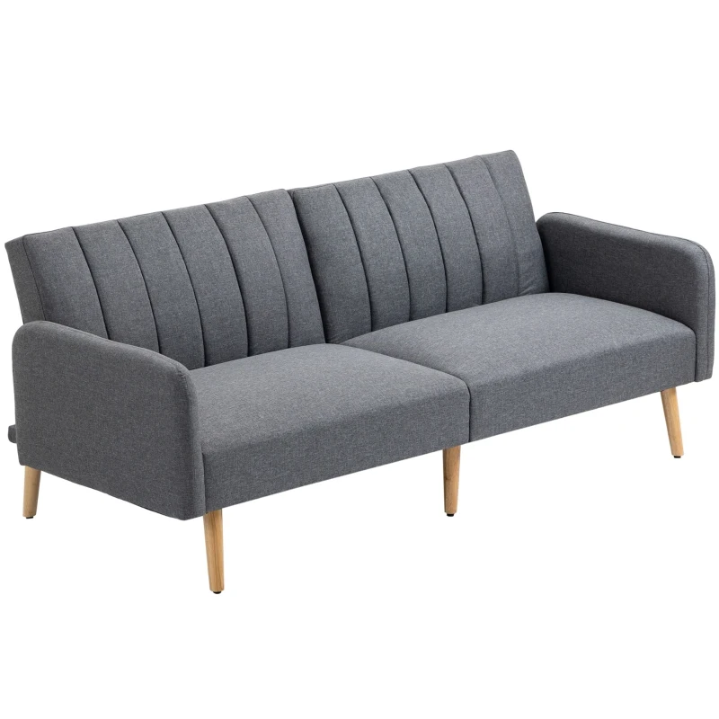 HOMCOM Two Seater Sofa Bed, Convertible Futon Couch Bed, Linen Upholstered Loveseat with Adjustable Backrest for Small Spaces, Living Room, Apartment, and Dorm, Light Gray
