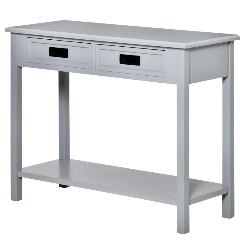 HOMCOM Console Table with 2 Storage Drawers and Open Shelf, Modern Sofa Table for Hallway, Living Room, or Bedroom, Grey