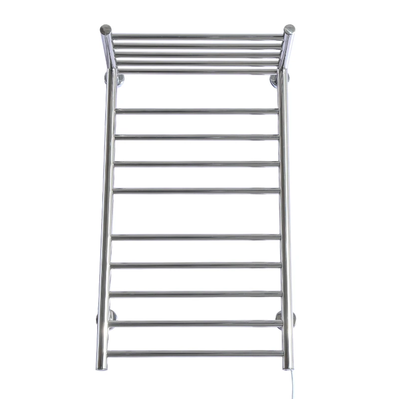 HomCom 9-Bar Stainless Steel Wall Mounted Electric Heated Towel Rack Warmer With Shelf