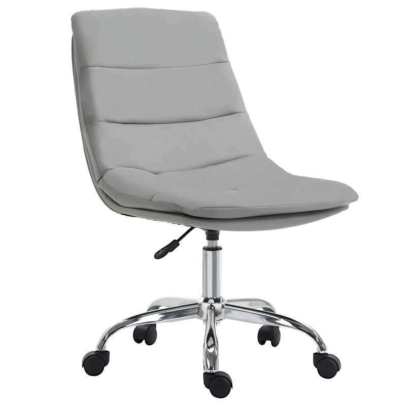 Vinsetto Armless Office Chair Ergonomic Computer Desk Chair Mid-Back Upholstered Task Chair with PU Leather, Adjustable Height and Swivel Seat, Grey