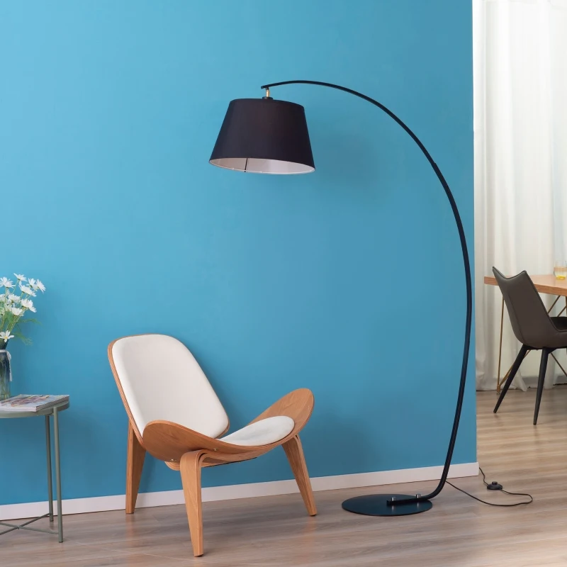 HOMCOM Arched Floor Lamp, Modern Standing Lamp with Foot Switch & Metal Base, Corner Reading Lamps Tall Pole Light for Office Bedroom Living Room, Black