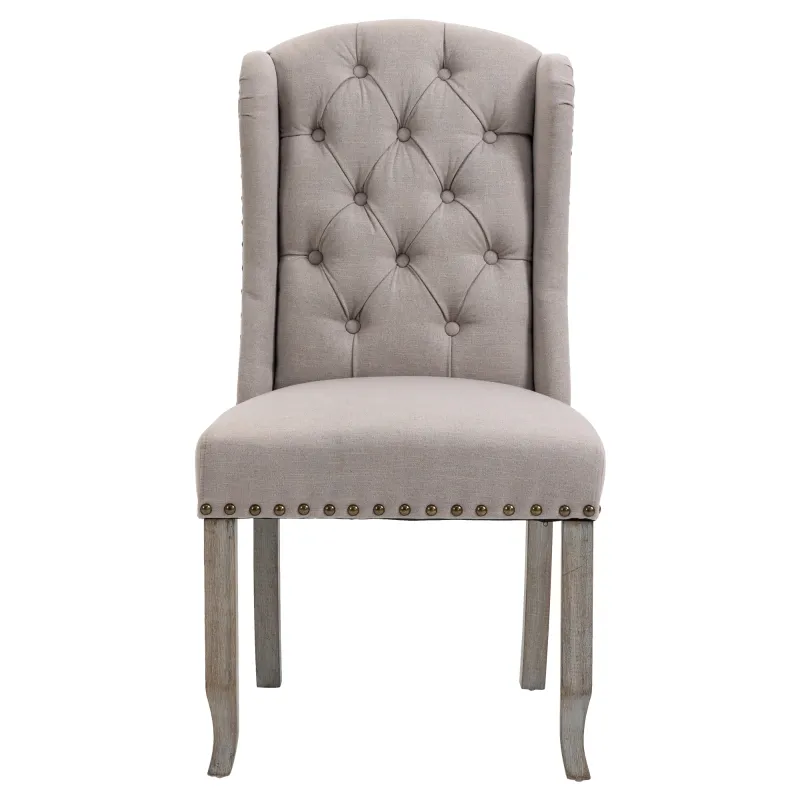 HOMCOM Button Tufted Dining Chair, French Accent Chair with Wingback, Nailhead Trim and Wood Legs, Beige
