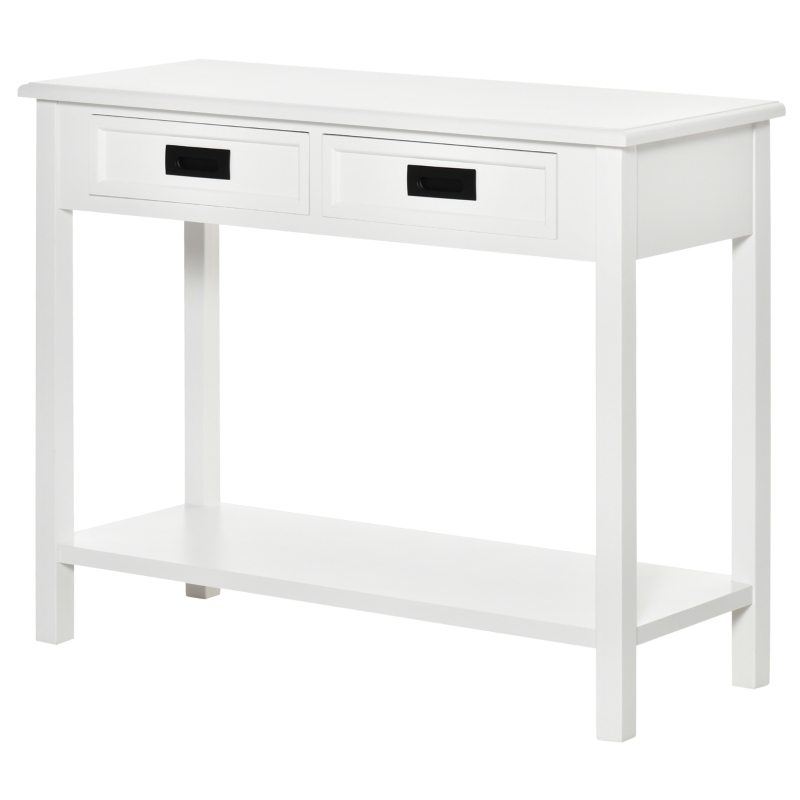 HOMCOM Console Table with 2 Storage Drawers and Open Shelf, Modern Sofa Table for Hallway, Living Room, or Bedroom, White