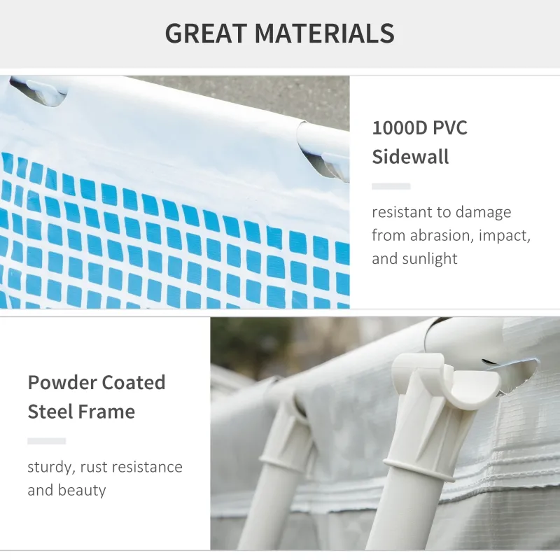 Outsunny 11ft x 7ft x 32in Steel Frame Pool with Nano Filter Pump, Outdoor Rectangular Frame Above Ground Swimming Pool, Light Grey