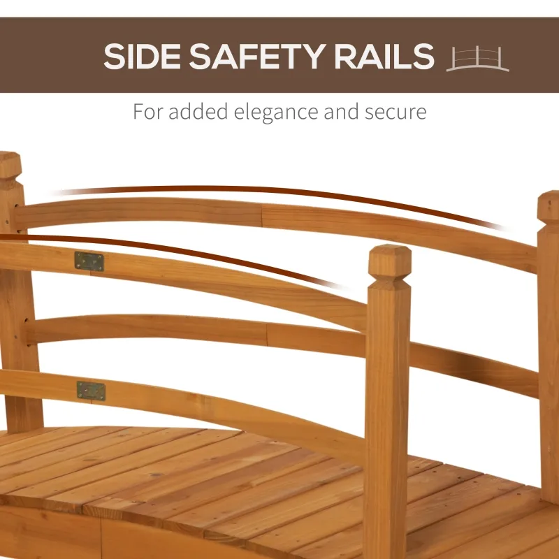 Outsunny 5 ft Wooden Garden Bridge Arc Footbridge with Railings for Your Backyard, Varnished