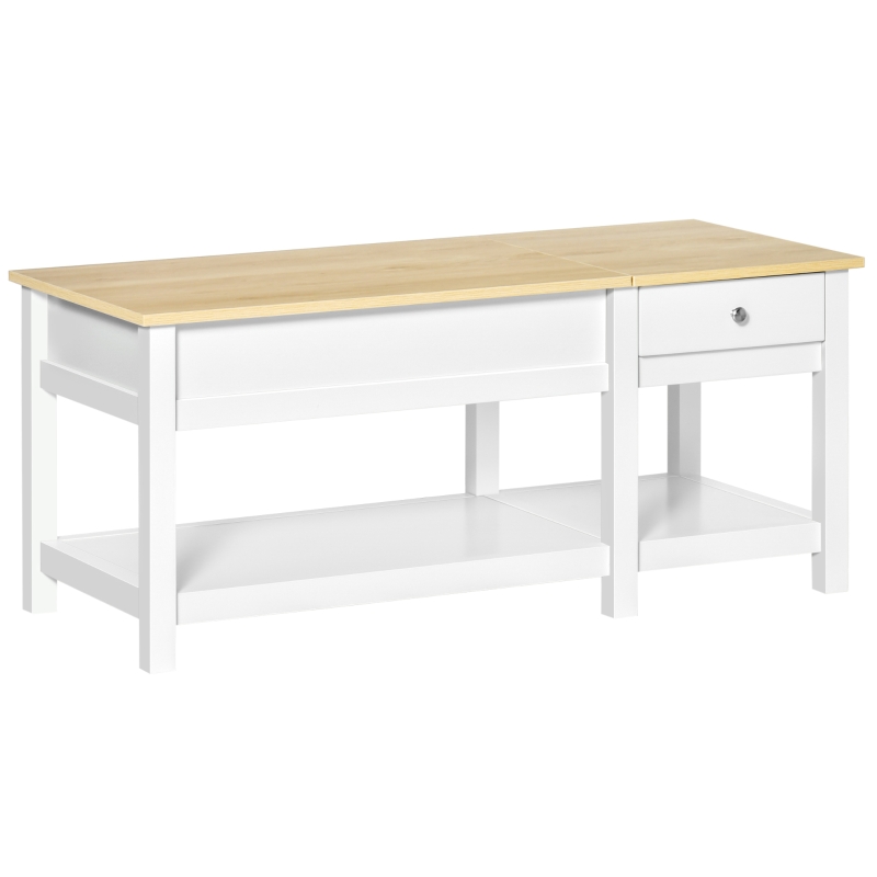 HOMCOM 43" Lift Top Coffee Table with Hidden Storage Compartment and Open Shelf, Tea Table for Living Room, White and Oak