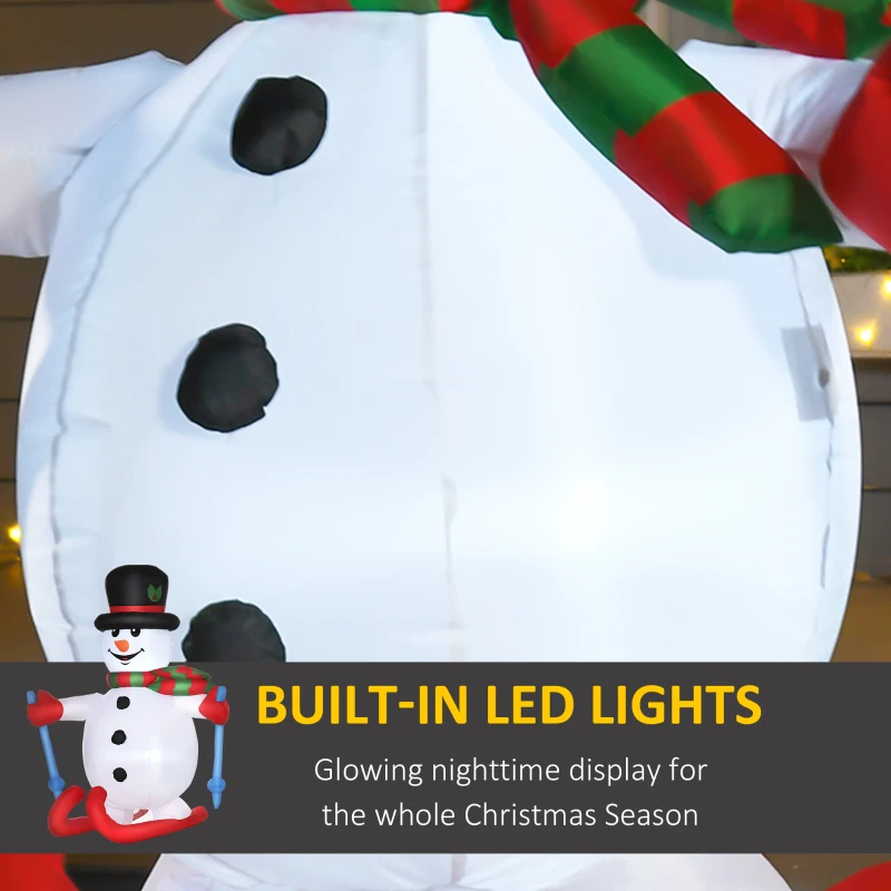 HOMCOM 6ft Christmas Inflatable Skiing Snowman, Outdoor Blow-Up Yard Decoration with LED Lights Display
