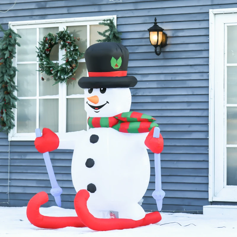 HOMCOM 6ft Christmas Inflatable Skiing Snowman, Outdoor Blow-Up Yard Decoration with LED Lights Display