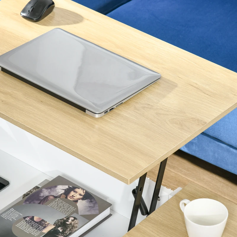 HOMCOM 43" Lift Top Coffee Table with Hidden Storage Compartment and Open Shelf, Tea Table for Living Room, White and Oak