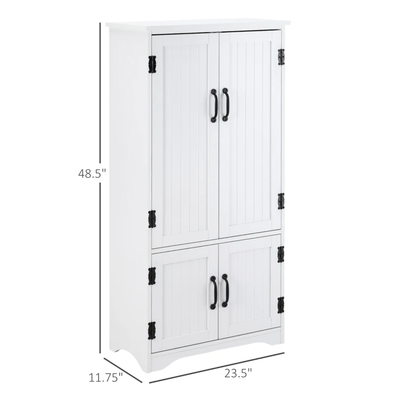 HOMCOM Accent Floor Storage Cabinet Kitchen Pantry with Adjustable Shelves and 2 Lower Doors, White