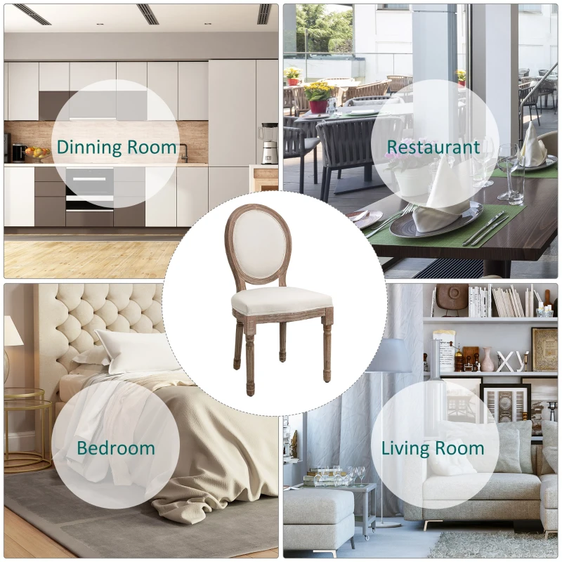 HOMCOM Vintage Armless Dining Chais Set of 2, French Chic Side Chairs with Curved Backrest Linen Upholstery for Kitchen Living Room, Ivory White