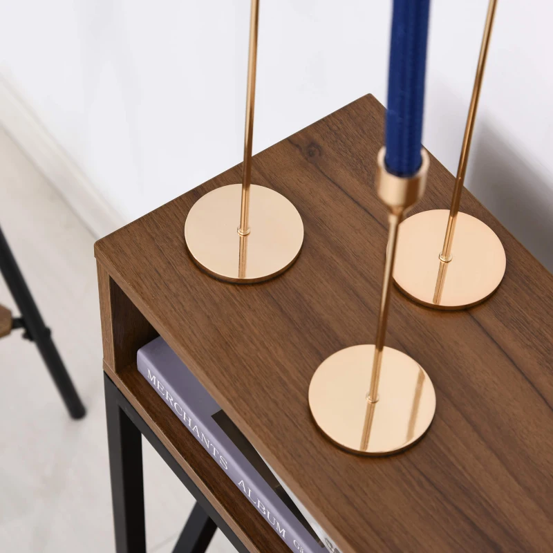 HOMCOM Industrial Style Entryway Console Table Desk with Shelf for Living Room, or Bedroom, Walnut Wood Grain and Black