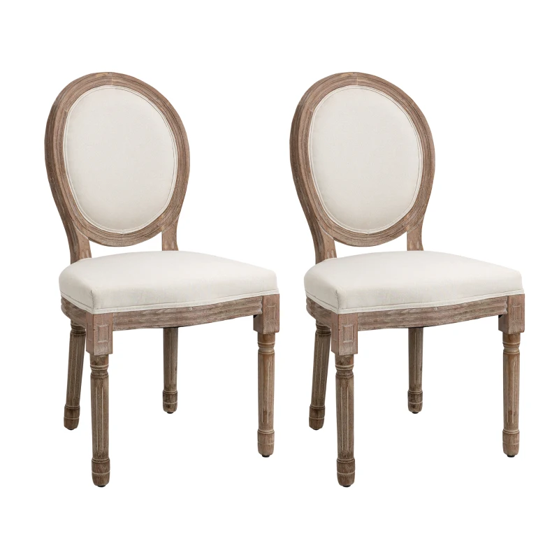 HOMCOM Vintage Armless Dining Chais Set of 2, French Chic Side Chairs with Curved Backrest Linen Upholstery for Kitchen Living Room, Ivory White