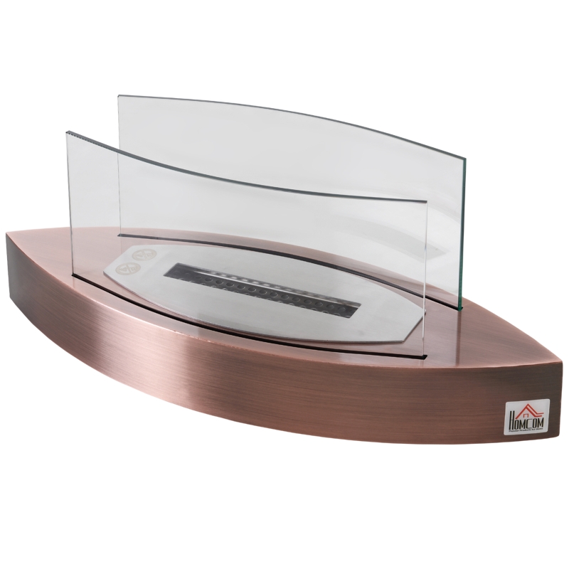 HOMCOM Ethanol Fireplace, 23.5" Tabletop 0.15 Gallon Stainless Steel 215 Sq. Ft., Burns up to 2 Hours, Bronze