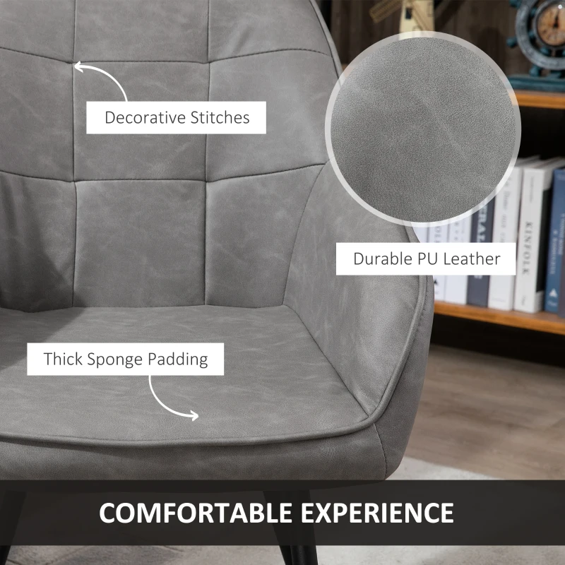 HOMCOM Modern Style Dining Chair Back Accent Chair with PU Leather Upholstery and Metal Legs for Living Room, Light Grey