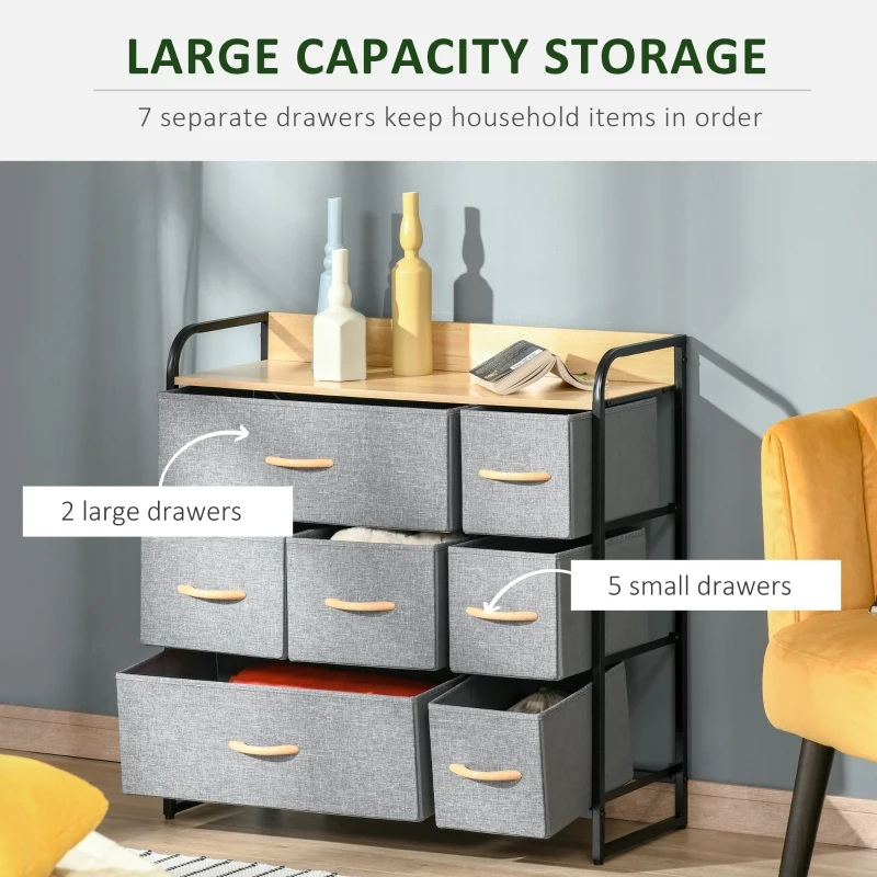 HOMCOM 3-Tier Storage Organizer for Bedroom Entryway, 7-Drawer Dresser with Steel Frame for Bedroom, Light Gray