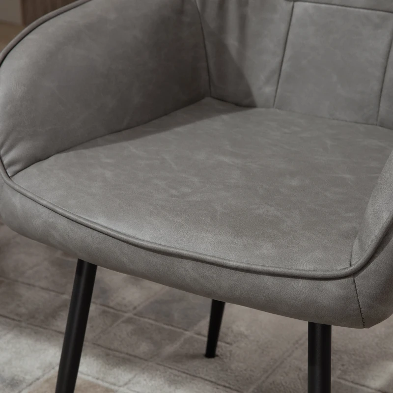 HOMCOM Modern Style Dining Chair Back Accent Chair with PU Leather Upholstery and Metal Legs for Living Room, Light Grey