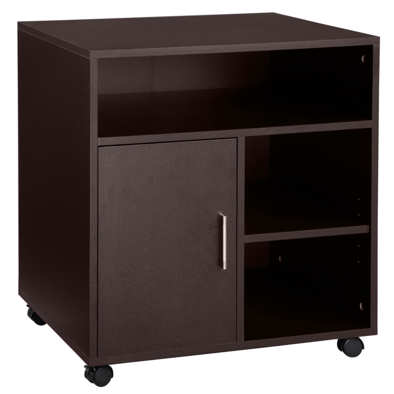 HOMCOM Printer Stand Multipurpose Moveable Filing Cabinet with Ample Inner Storage Space & 4 Easy-Rolling Wheels - Coffee