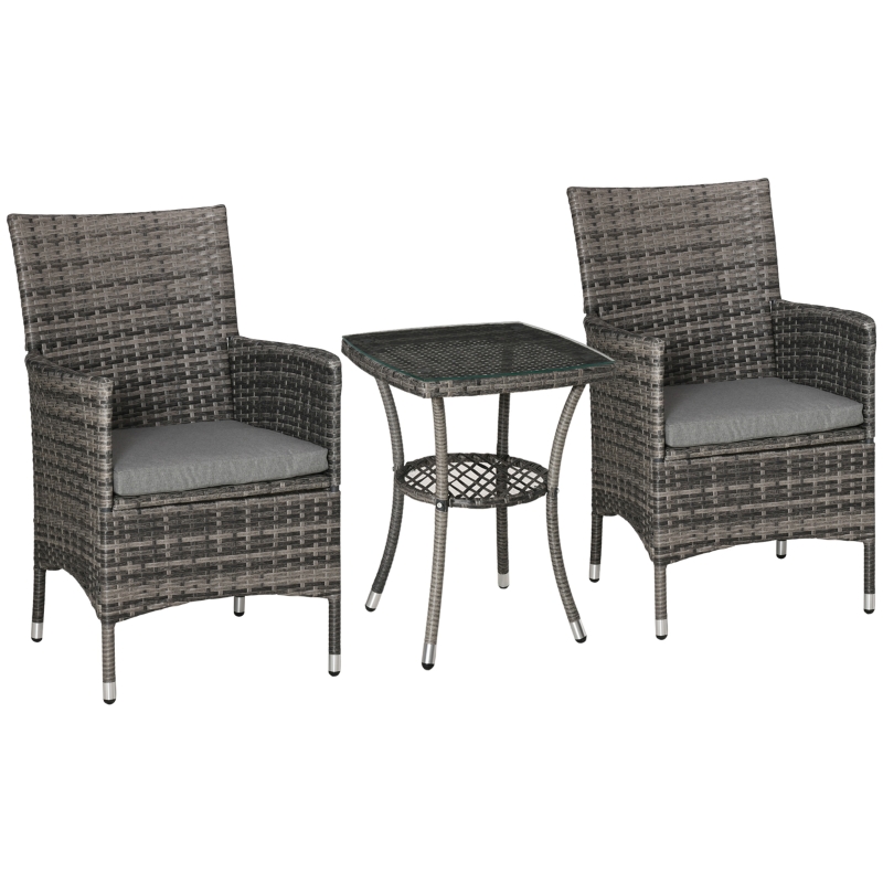 Outsunny 3pc Rattan Bistro Set 2 Armchair Glass Top Coffee Table Wicker Weave Furniture For Garden Outdoor Balcony Patio Grey Pieces Chair Steel Aosom Canada - 3pc Rattan Garden Patio Furniture Set Grey Outsunny 3pc Rattan Bistro Set 2 Armchair Glass Top Coffee Table Wicker Weave Furniture For Garden Outdoor Balcony Patio Grey Pieces Chair Steel Aosom Canada - 3pc Rattan Garden Patio Furniture Set Grey