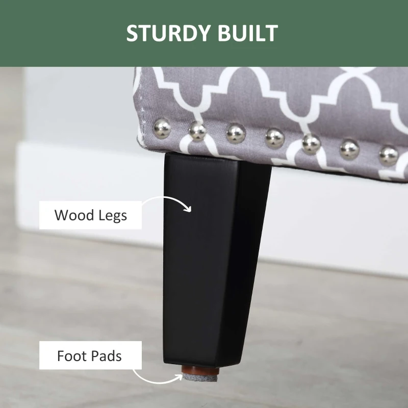 HOMCOM Storage Ottoman, End of Bed Bench with Linen Fabric Upholstery, Lift Top and Nailhead Trim, Storage Bench for Living Room, Entryway or Bedroom, Gray Lattice