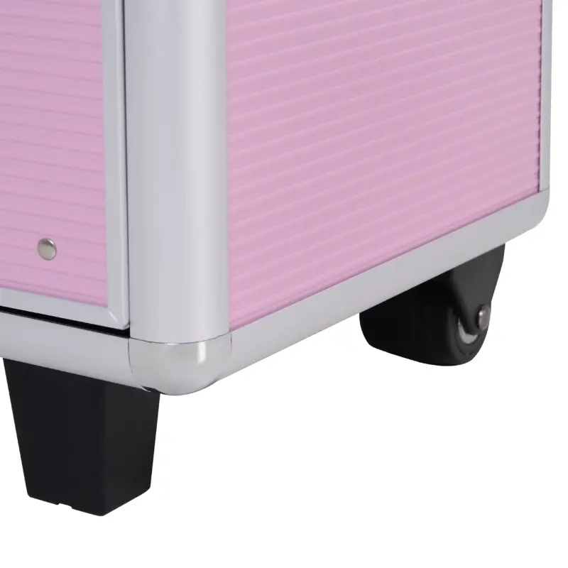 HOMCOM Professional Rolling Full Makeup Travel Train Case, Large Storage Cosmetic Trolley with Folding Trays, Drawer and Locks, Bubblegum Pink
