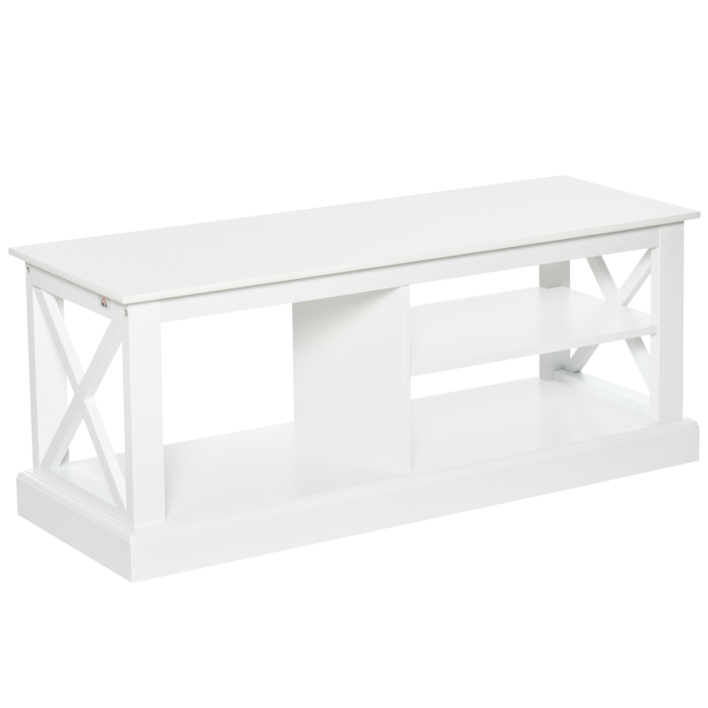 HOMCOM TV Stand with Storage for 46" TVs, Entertainment Unit with 3 Shelves and X-frame, Media Center for Living Room, White