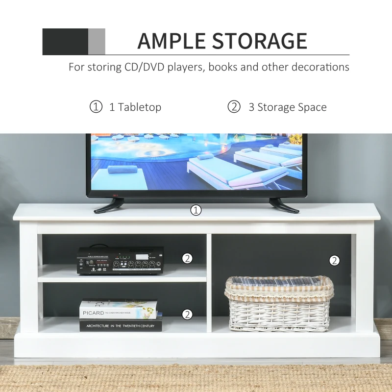 HOMCOM TV Stand with Storage for 46" TVs, Entertainment Unit with 3 Shelves and X-frame, Media Center for Living Room, White