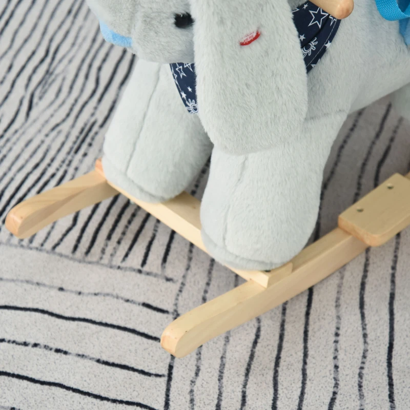 Qaba Kids Ride-On Rocking Horse Toy Bunny Rocker with Fun Play Music & Soft Plush Fabric for Children 18-36 Months