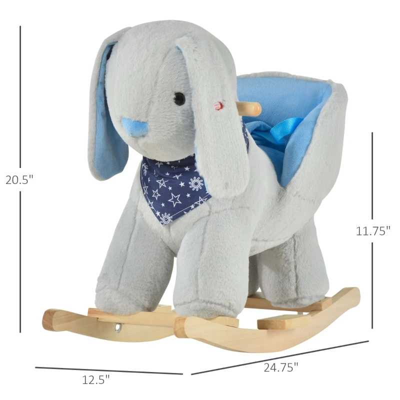 Qaba Kids Ride-On Rocking Horse Toy Bunny Rocker with Fun Play Music & Soft Plush Fabric for Children 18-36 Months