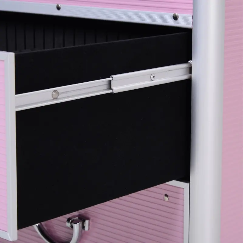 HOMCOM Professional Rolling Full Makeup Travel Train Case, Large Storage Cosmetic Trolley with Folding Trays, Drawer and Locks, Bubblegum Pink