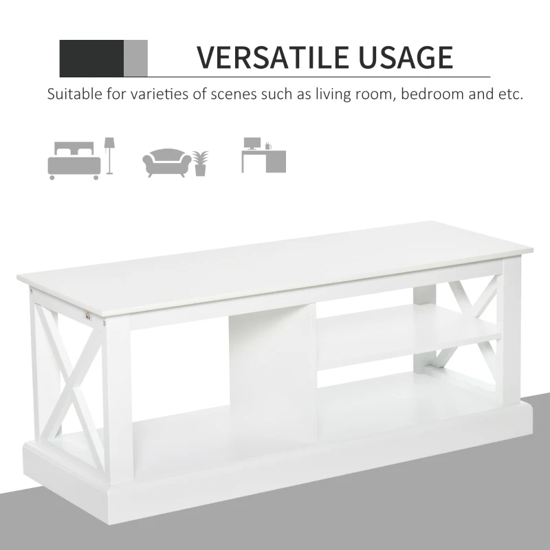 HOMCOM TV Stand with Storage for 46" TVs, Entertainment Unit with 3 Shelves and X-frame, Media Center for Living Room, White