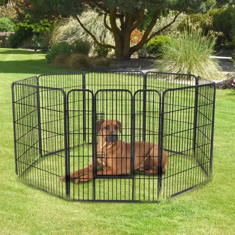 PawHut Heavy Duty Dog Playpen, 8 Panel 23.5" Height Metal Pet Puppy Exercise Pen, DIY Design, Outdoor Indoor, for Small Medium Dogs, Black