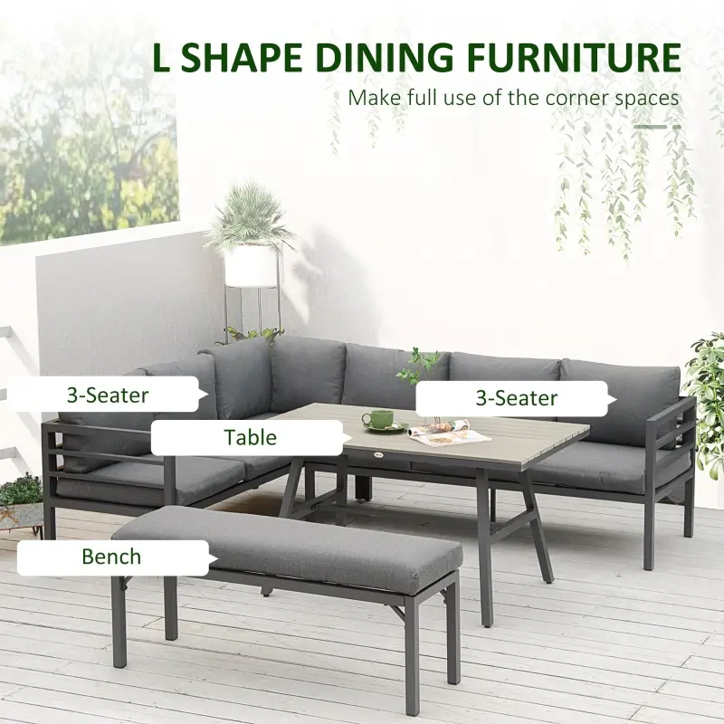 Outsunny 4 Piece Aluminum Patio Dining Furniture Set w/ Bench, Dining Table & Cushions
